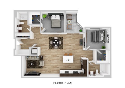 Floor plan for 2 beds, 2 baths, 1255 sqft